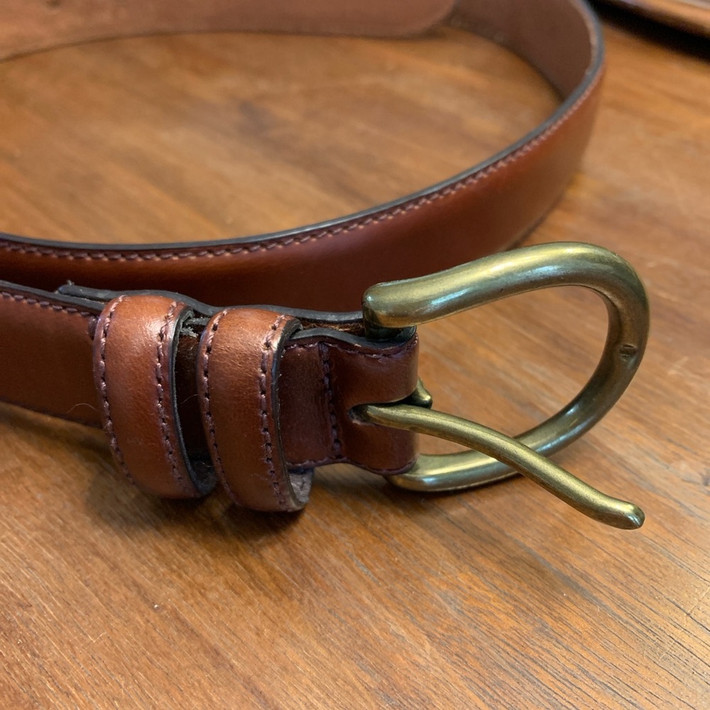 Jos. A. Bank Chestnut Leather Belt with Solid Brass Buckle - Size 38